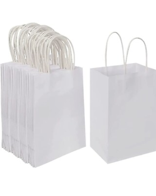 #ad 100 Pcs White 5.25x3.25x8.25 Small Gift Bags with Handles Birthday Gift Bags $24.39