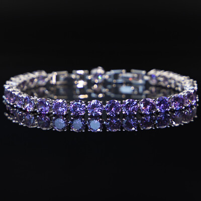 Handmade Gift Natural Round Purple Amethyst Gems Silver Women Charming Bracelets $13.99