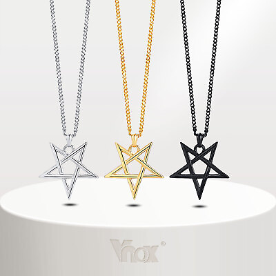 #ad Men Male Church of Satan Sigil of Lucifer Star Pendant Necklace Chain Jewelry $12.99