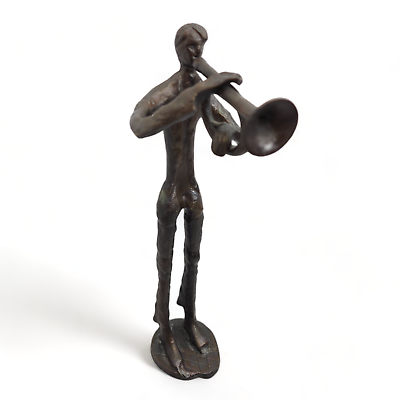 #ad Vintage Bronze Brutalist Art Sculpture Musician Man Playing Trumpet 10quot; Tall $33.95