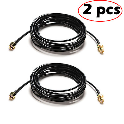 #ad 2Pcs RP SMA Male To Female Wifi Antenna Connector Extension Cable Cord Black 10M $11.90