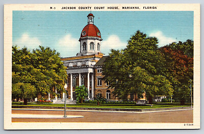 #ad Vintage Postcard FL Marianna Jackson County Court House Street View 252 $1.90
