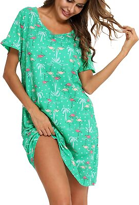 #ad ENJOYNIGHT Womens Nightgowns Cotton Sleepwear Plus Size Sleep Shirt Short Sleeve $44.32