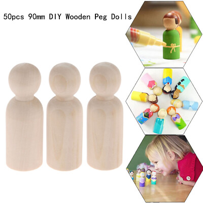 #ad 50Pcs Unpainted Wooden Peg Dolls DIY Wood Crafts Creative Kid Toys Decor 90mm $81.69