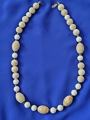 #ad Natural stone Necklace short beaded 19quot; 1970s vintage sand and white beads $42.00