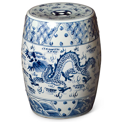 #ad US Seller Blue amp; White Porcelain Chinese Imperial Dragon Motif Garden Stool $229.00