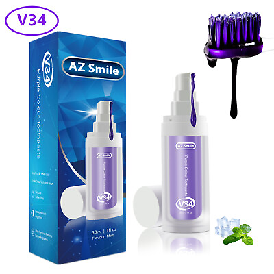 #ad AZ Smile V34 Purple Colour Corrector Serum Teeth Whitening Toothpaste Kit 30ML $11.99
