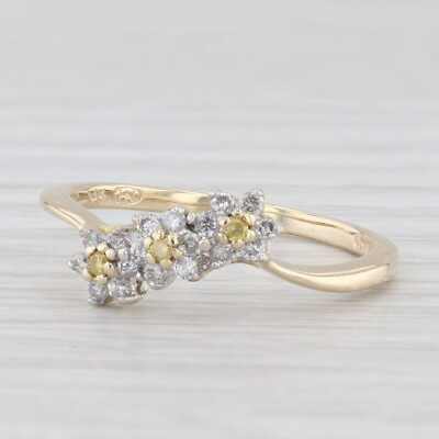 #ad 0.22ctw White Yellow Diamond Flowers Ring 14k Yellow Gold Size 8 $229.99