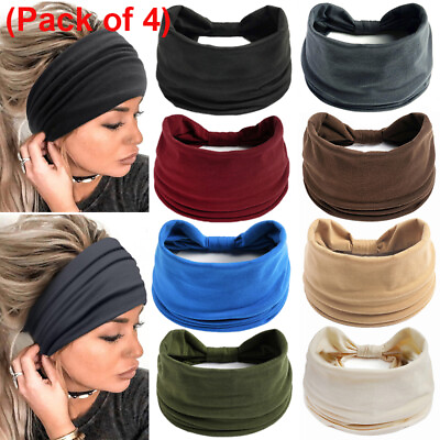 #ad 4× BOHO Wide Elastic Women Headbands Turban Sport Yoga Knotted Hair Bands Wrap Z $11.99