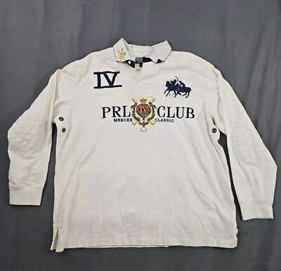 #ad Polo Ralph Lauren PRL Club Mercer Double Pony No.4 White Long Sleeve Rugby Shirt $54.88