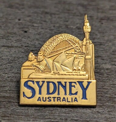 #ad Sydney Australia Gold Souvenir Lapel Pin Opera House Tower Eye amp; Harbour Bridge $12.34