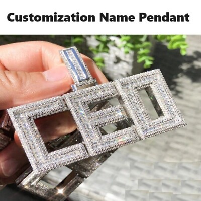 #ad 2.88ct White Simulated Diamond mens Customization Name Pendant 925 Silver $299.99
