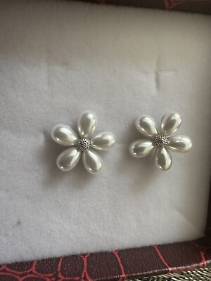 #ad 925 Sterling Silver Freshwater Pearl Flower Stud Earrings $22.49