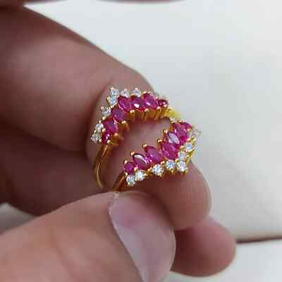 #ad Estate Pink Ruby amp; Diamond 10K Gold Over Crown Wedding Ring Enhancer Wrap Band $144.99