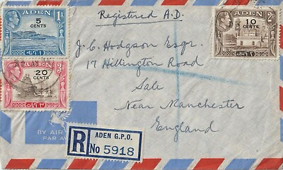 #ad 1953 ADEN ENGLISH EMPLOYMENT MULTIFRANCHISING REGISTERED AIRMAIL TO ENGLAN $19.99