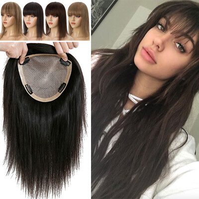 #ad Top Topper Toupee Clip In Remy 100% Human Hair Silk Base Wiglet THICK Piece Weft $58.46
