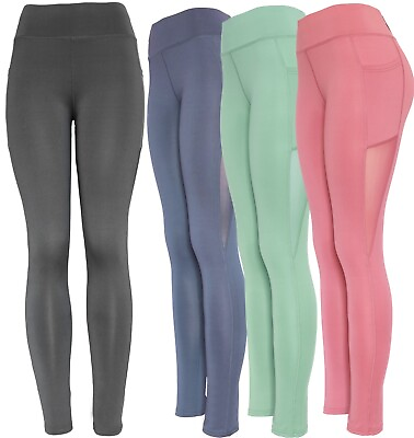 #ad Womens Solid Mesh Workout Leggings with Pockets High Waist Yoga Pants $14.95