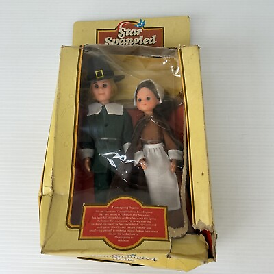 #ad Vtg 1974 Star Spangled Dolls Thanksgiving Pilgrim Couple Set in Box NRFB Mattel AU $118.50