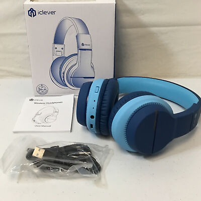 #ad iClever BTH12 Blue Wireless Bluetooth Over The Ear Headphones With Manual Used $21.24