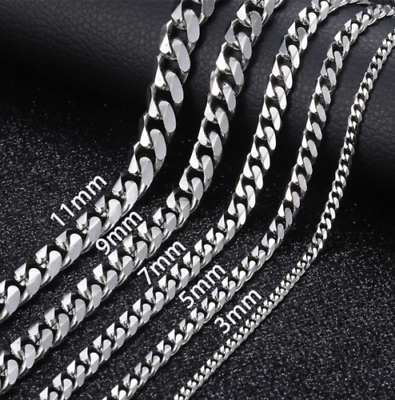 #ad 16 34quot; Stainless Steel Silver Chain Cuban Curb Mens Men Womens Necklace 3 11 mm $11.75