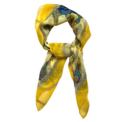 #ad HERMES “Qu’importe Le Flacon Carre”35”x35” 90 Yellow Multicolor Silk 100% Scarf $416.50