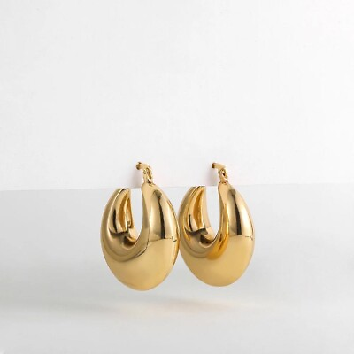 #ad Solid 14k Yellow Gold Women Huggie Hoop Statement Earrings $295.00