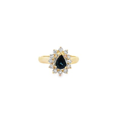 #ad 14K Yellow Gold Pear Shape 1.30ctw Sapphire amp; Diamond Double Halo Cocktail Ring $1498.00