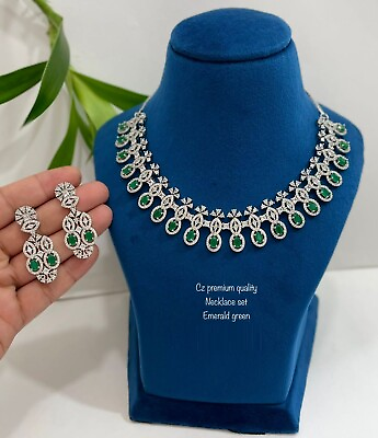 #ad Primium Quality AD amp; CZ Jewellery Of Necklace amp; Earring Set Green amp; White $97.01
