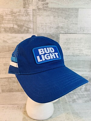 #ad Bud Light Budweiser Beer 3 Stripe SnapBack Trucker Hat Mesh Back Super Clean $8.99