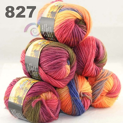 #ad SALE LOT 6 Skeins x 50gr NEW Chunky Colorful Hand Knitting Scores Wool Yarn 827 $24.99