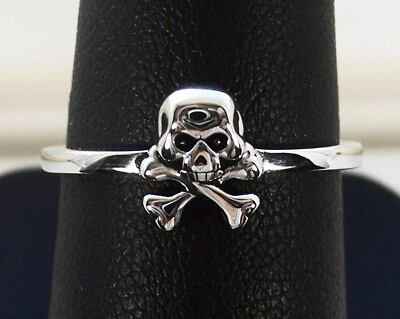 #ad Dainty Skull amp; Crossbones Ring .925 Sterling Silver High Polished Goth Punk $23.95