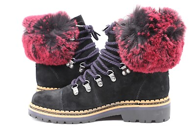 #ad Sam Edelman Womens Bowen Black Raspberry Wine Fashion Boots Size 6 Faux Fur $54.39