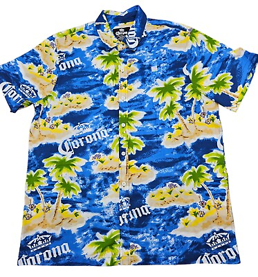 #ad Corona Extra Beer Men#x27;s Multicolor Tropical Hawaiin Button Up Shirt Size 2XL XXL $21.99