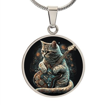 #ad Engrave able Cat in Galaxy Playing Guitar Necklace Personalize Your Cosmic Style $74.95