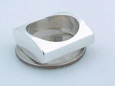 #ad 10K White Gold Over Designer Tapered Heavy Square Band Chunky Edge Ring For Mens $399.99