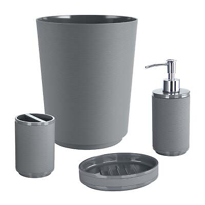 #ad 4 Piece Ribbed Soft Touch Plastic Bath Set by Mainstays Grey $23.96