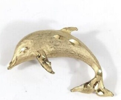 #ad Dolphin Shaped Brooch Pin Brushed Gold Toned $9.90