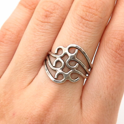 #ad 925 Sterling Silver Swirl Design Wide Bypass Ring Size 7 $22.99