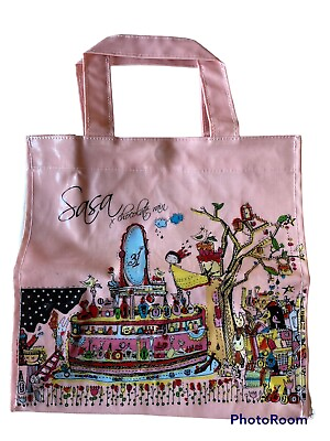 #ad Sasa Tote Bag Pink Canvas Covered By Plastic Fancy Nancy Style 10quot; NEW Unique $11.61