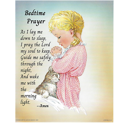 #ad Vintage 8 x 10 Childs Wall Art Print Precious Little Girl with Cat Going to Bed $13.48