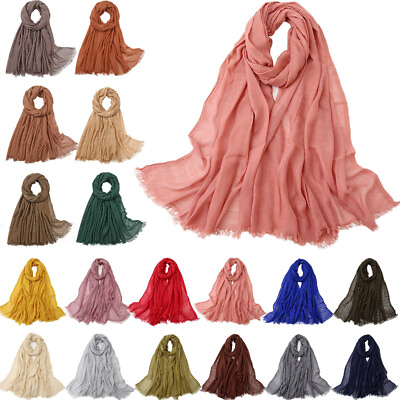 #ad Cotton Linen Scarf Women Muslim Plain Hijab Head Wrap Shawl Turban Maxi Scarves $10.95
