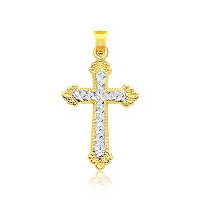 #ad 14k Two Tone Gold Diamond Cut Cross Pendant $359.99