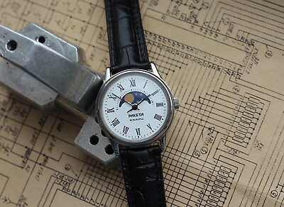 #ad NOS watch Raketa 2359 Real Moon Phase Calendar watch vintage quartz mens $139.00