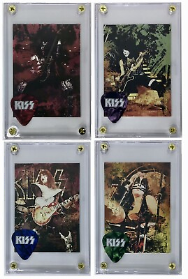 #ad Set of all 4 KISS silver on marble guitar pick Legends trading card displays $35.99