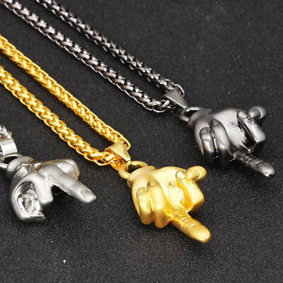 #ad Unisex Hip Hop Necklace Plated Hand Gesture Pendant Chain Jewelry Non Fading C $2.83