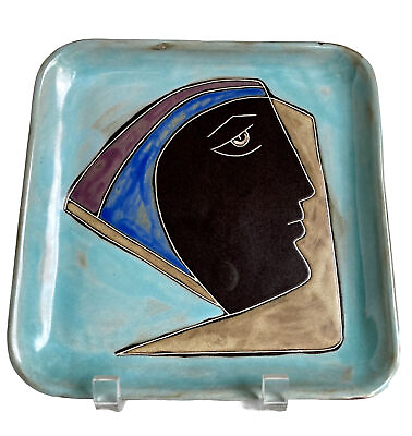 #ad Mara Mexico Art Pottery Square Plate Platter Tray Abstract Face 8 3 4quot; $38.00