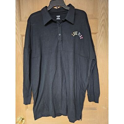 #ad PINK Long Sleeve Medium Black Polo Dress $19.00