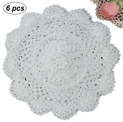 #ad 6PCS ROUND Cotton Crochet Lace Doily 4quot; 6quot; 8quot; 10quot; or 12quot; ROUND WHITE Handmade $11.99