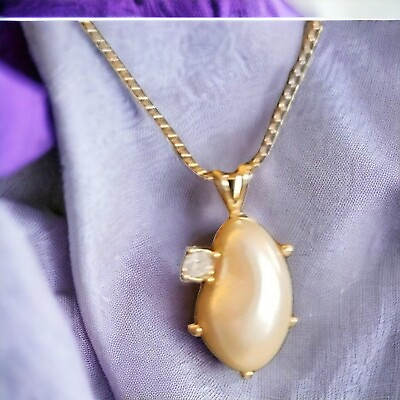 #ad Vintage Dainty Natural Baroque Pearl CZ Gold Pendant Necklace Tone Chain 20quot; $24.99