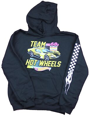 #ad Hot Wheels Pullover Hoodie Team 68 Race Car Checkered Sleeve Image $29.98